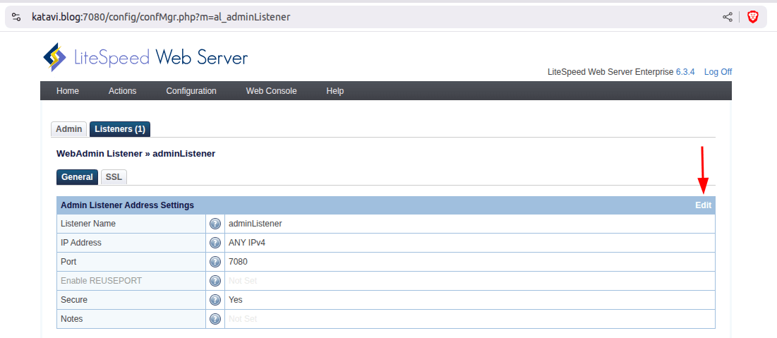 Admin Listener Addres Settings